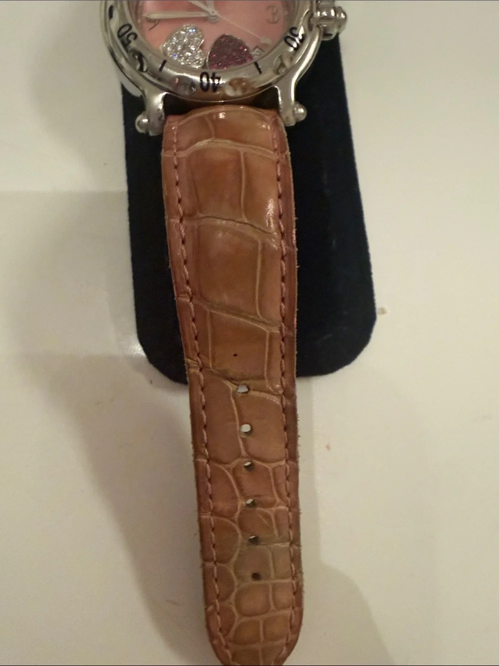 Chopard Pink Dial Watch with Tan Leather Strap